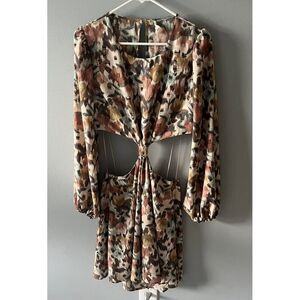 NWT WOMEN's‎ Endless BLU LONG SLEEVE KNOTTED CUT OUT SLINKY PARTY DRESS L